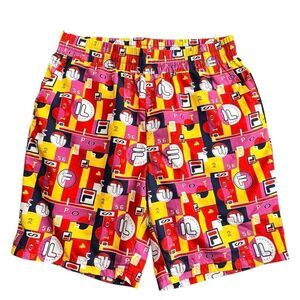 Vintage FILA Sz L Vibrant Geometric All Over Logo SPORT Shorts Swimming Trunks